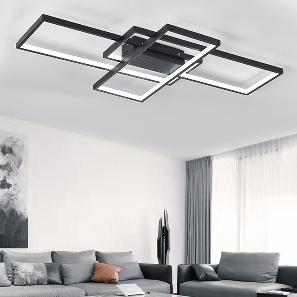 Living and Home 35 inch Rectangular Semi-Flush Ceiling Light Black Image 2
