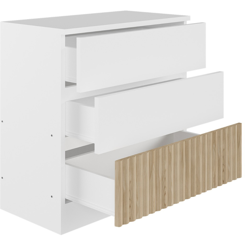 Flair Luca 3 Drawer White and Oak Ribbed Chest of Drawers Image 3