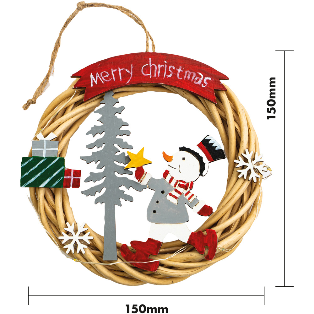 St Helens Natural Colour Hanging Wicker Wreath with Snowman Image 9