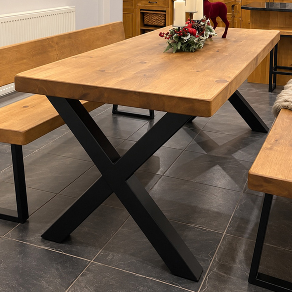Homebase Mid Oak 6 Seater Chunky and Sturdy Dining Table 100 x 180cm Image 1