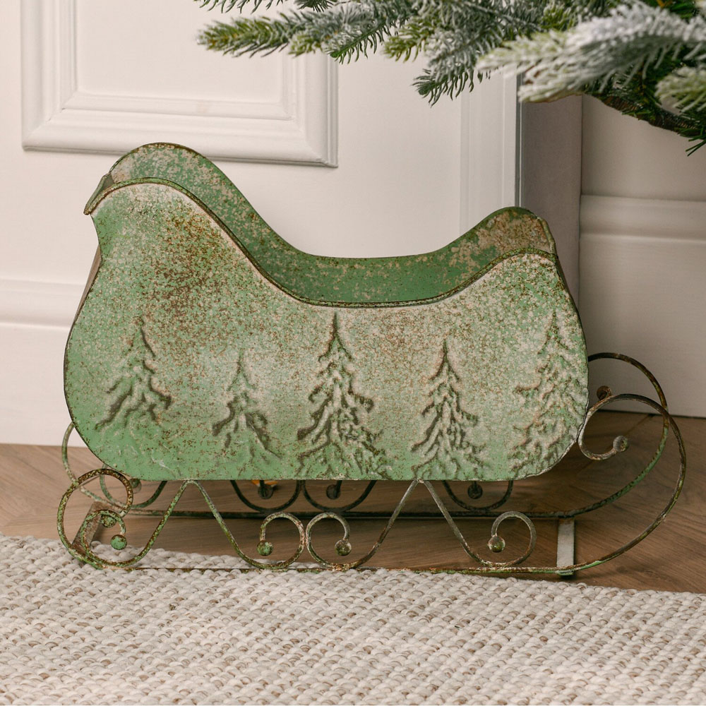 Rustic Metal Sleigh Green Image 2