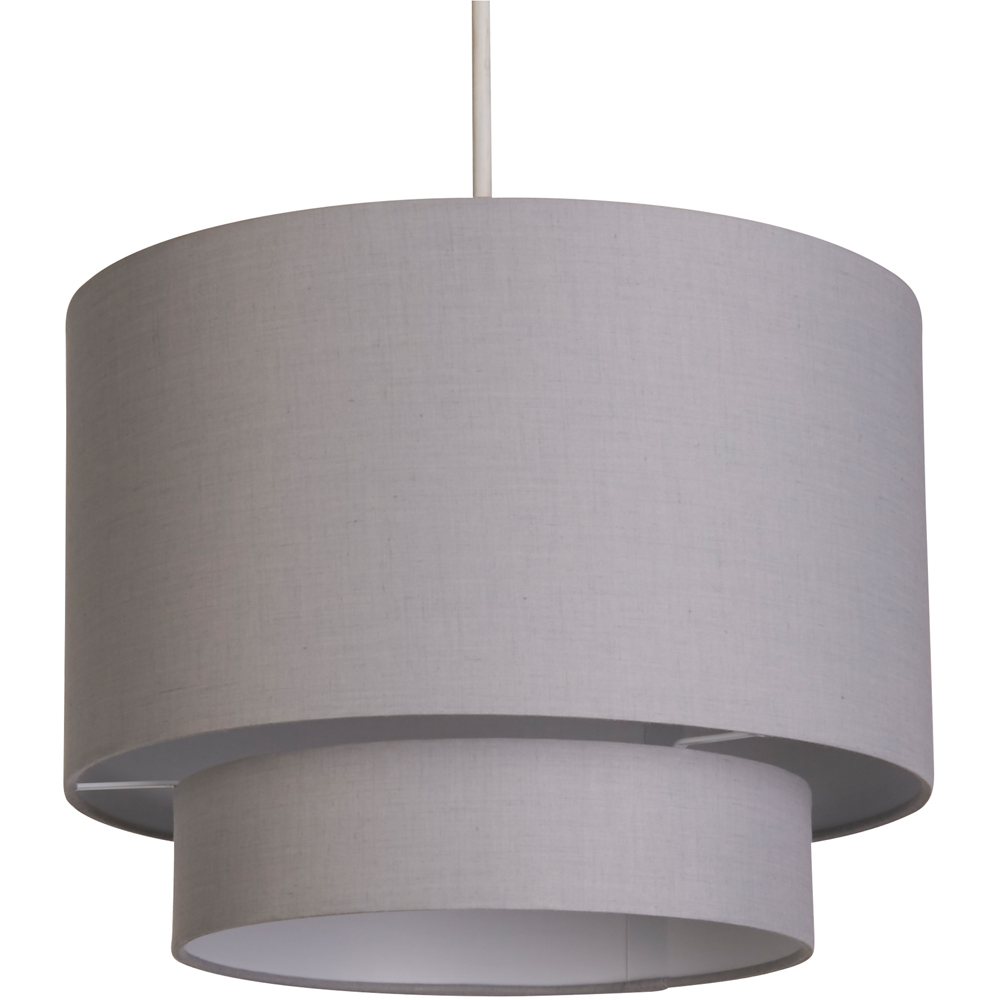 Lighting Collection Alina Light 2 Tier Grey Cotton Drum Ceiling Shade Image 1