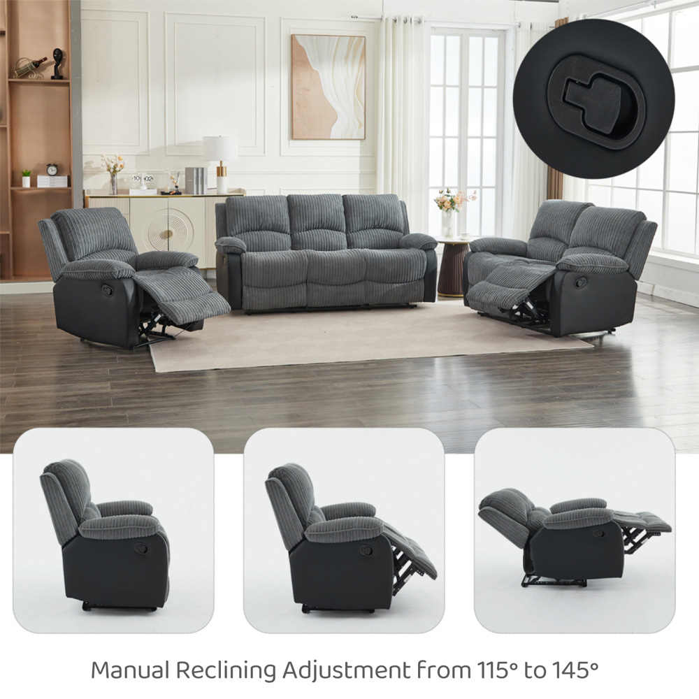 Langham 7 Seater Grey Manual Recliner Sofa Set Image 6