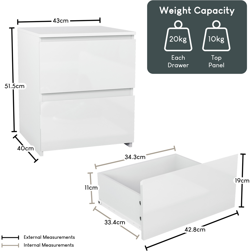 Vida Designs Glinton 2 Drawer White Bedside Table Image 8
