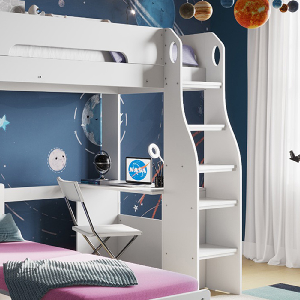 Flair Cosmic White Wooden High Sleeper with Hot Pink Futon Image 3