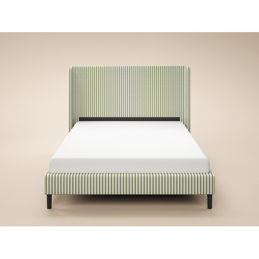 SOLACE+CO Jovanna Cream and Green King Size Striped Woven Fabric Bed with Winged Headboard Image 2