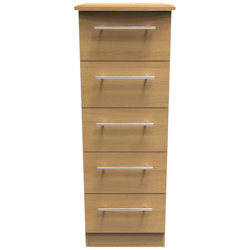 Crowndale Sherwood 5 Drawer Oak Tall Bedside Cabinet Image 2