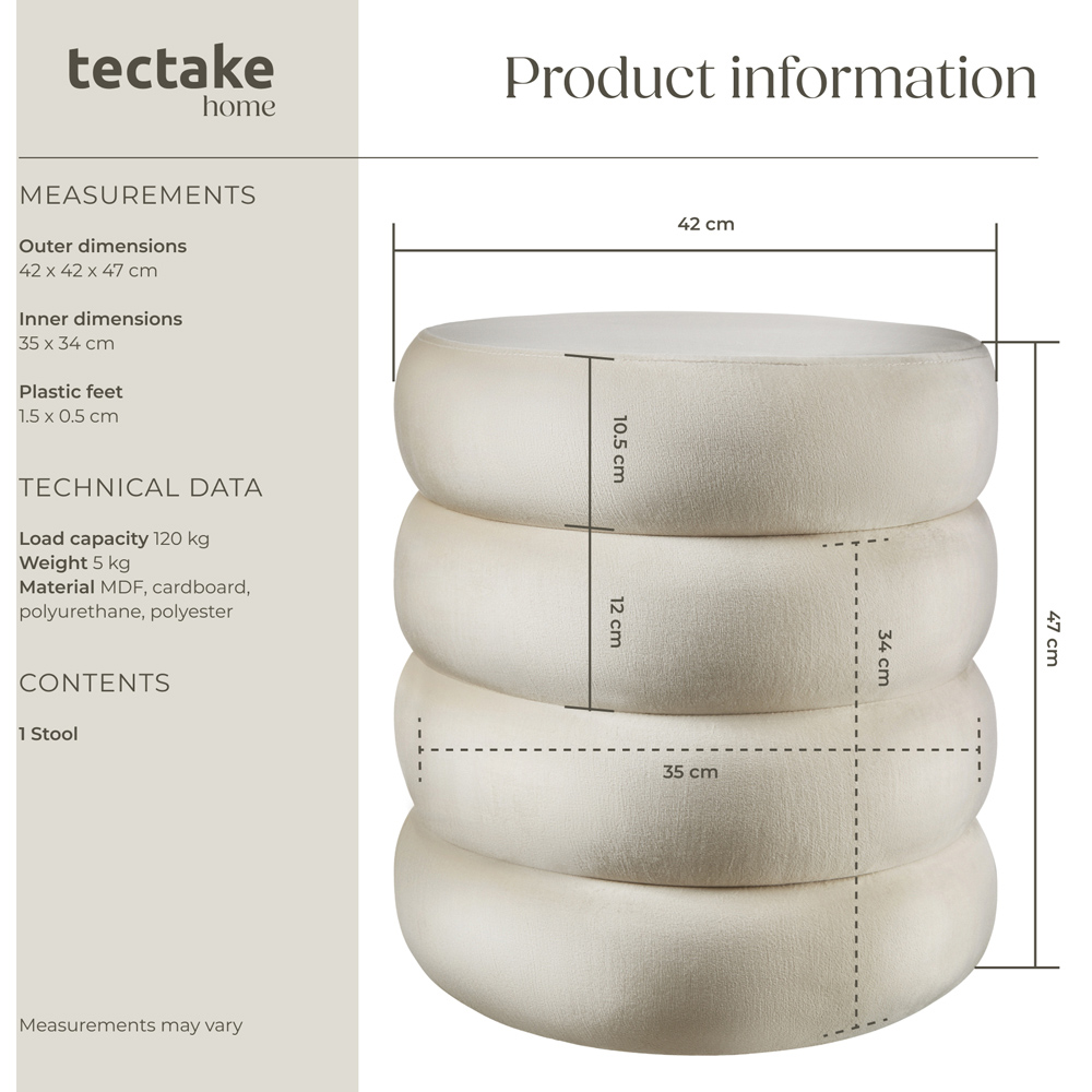 tectake Altu Cream Velvet Look Stool with Storage Image 9