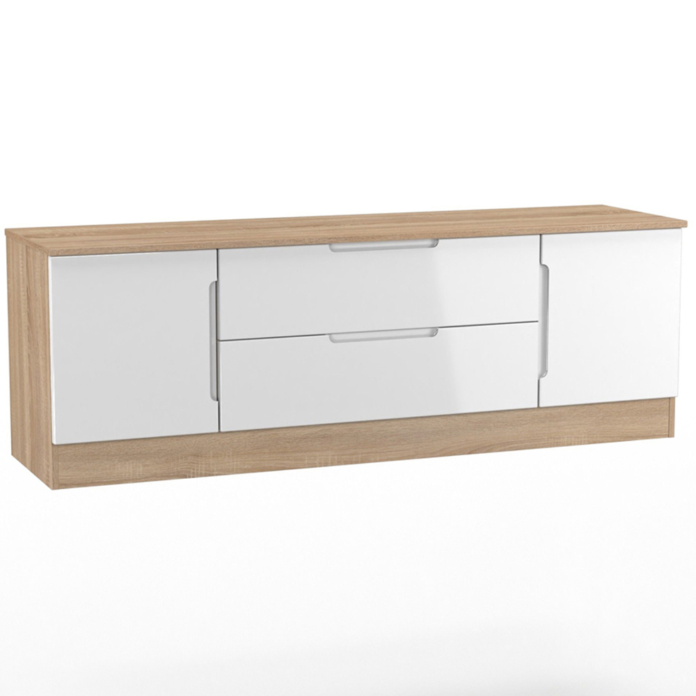Crowndale Milan 2 Door 2 Drawer White Gloss and Bardolino Oak Wide TV Unit Ready Assembled Image 5