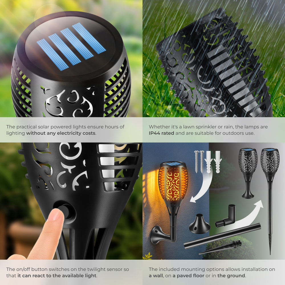 tectake Flame Design LED Solar Garden Light 6 Pack Image 4