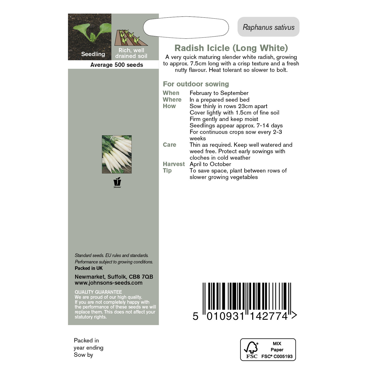 Johnsons Icicle Long White Radish Seeds Image 3