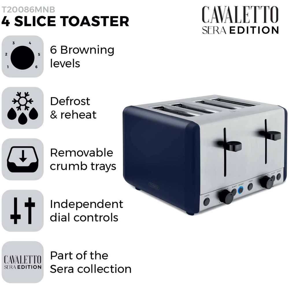 Tower Sera T20086MNB Midnight Blue 4 Slice Toaster Image 3