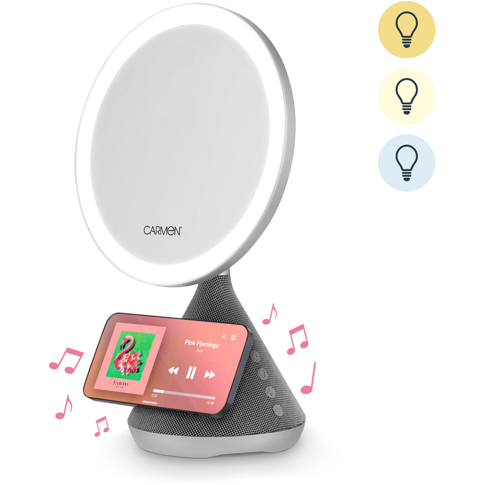 Carmen Silver 3 in 1 Illuminated Mirror with Bluetooth Speaker and Wireless Charger Image 2