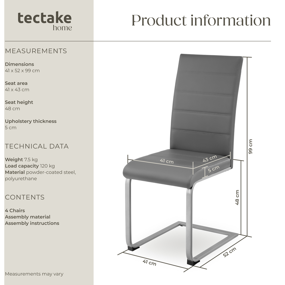 tectake Set of 4 Grey Cantilever High Backrest Dining Chair Image 9