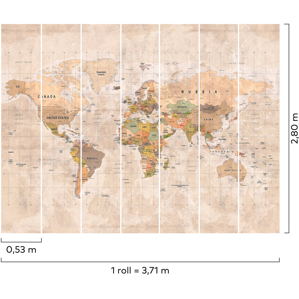 Grandeco World Map Textured Beige Wall Mural Image 3