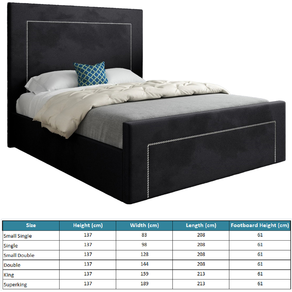 Lucca Black Double Velvet Upholstered Bed Frame with High Headboard Image 7