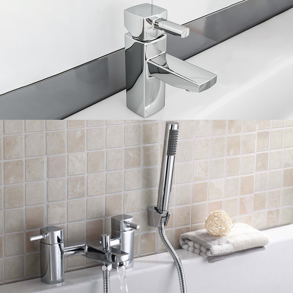 Nes Home Newport Square Chrome Basin Mono Mixer and Bath Shower Mixer Tap Image 2