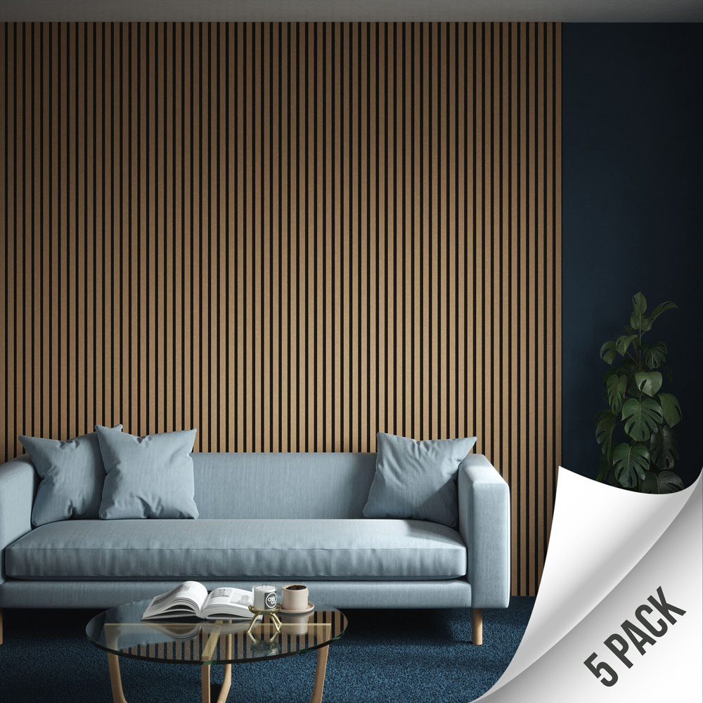 Kraus Easy Living Medium Oak Acoustic Slat Wall Panel 240 x 60cm 5 Pack Image 5