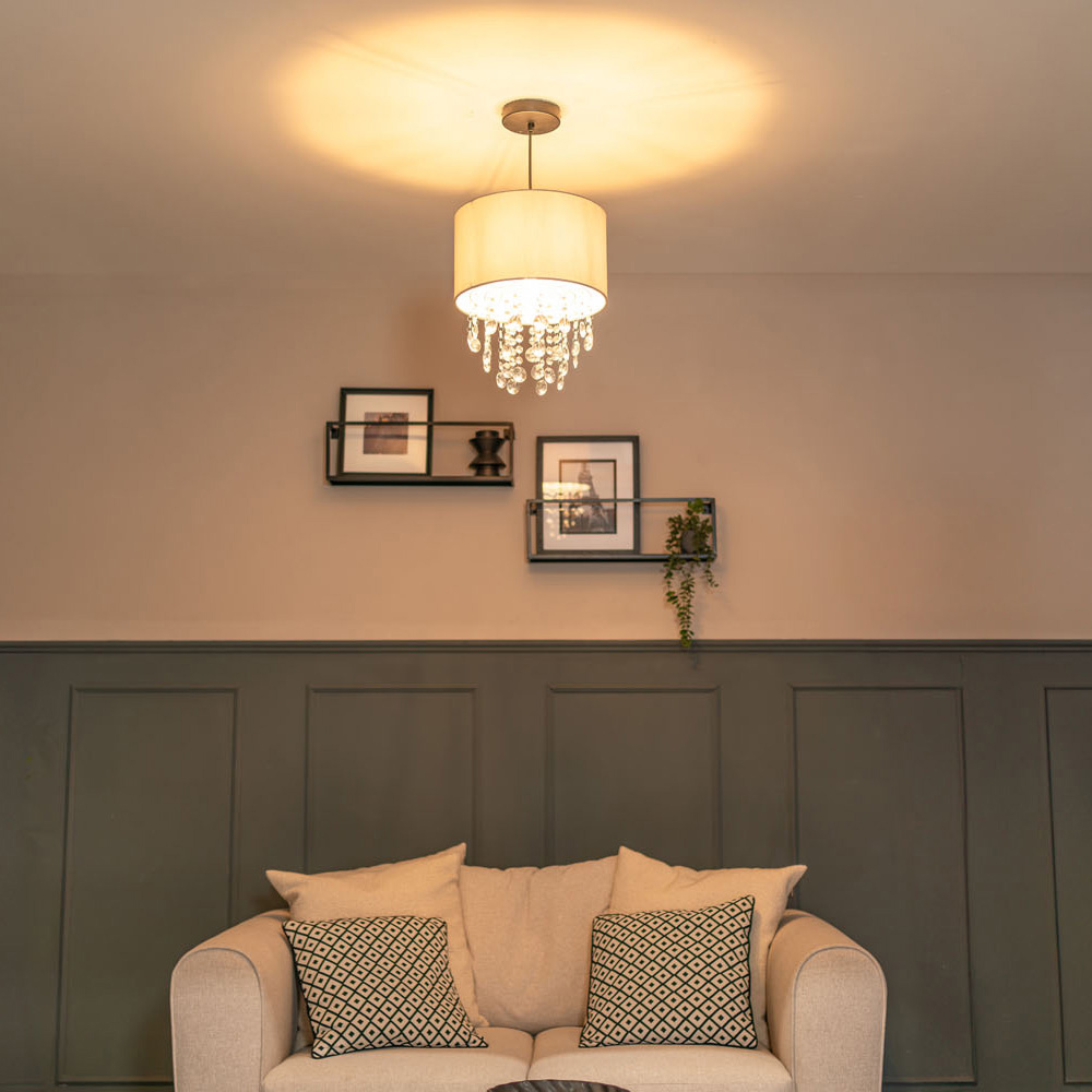 ValueLights Lulu Grey Fabric Droplet Drum Lamp Shade Image 5