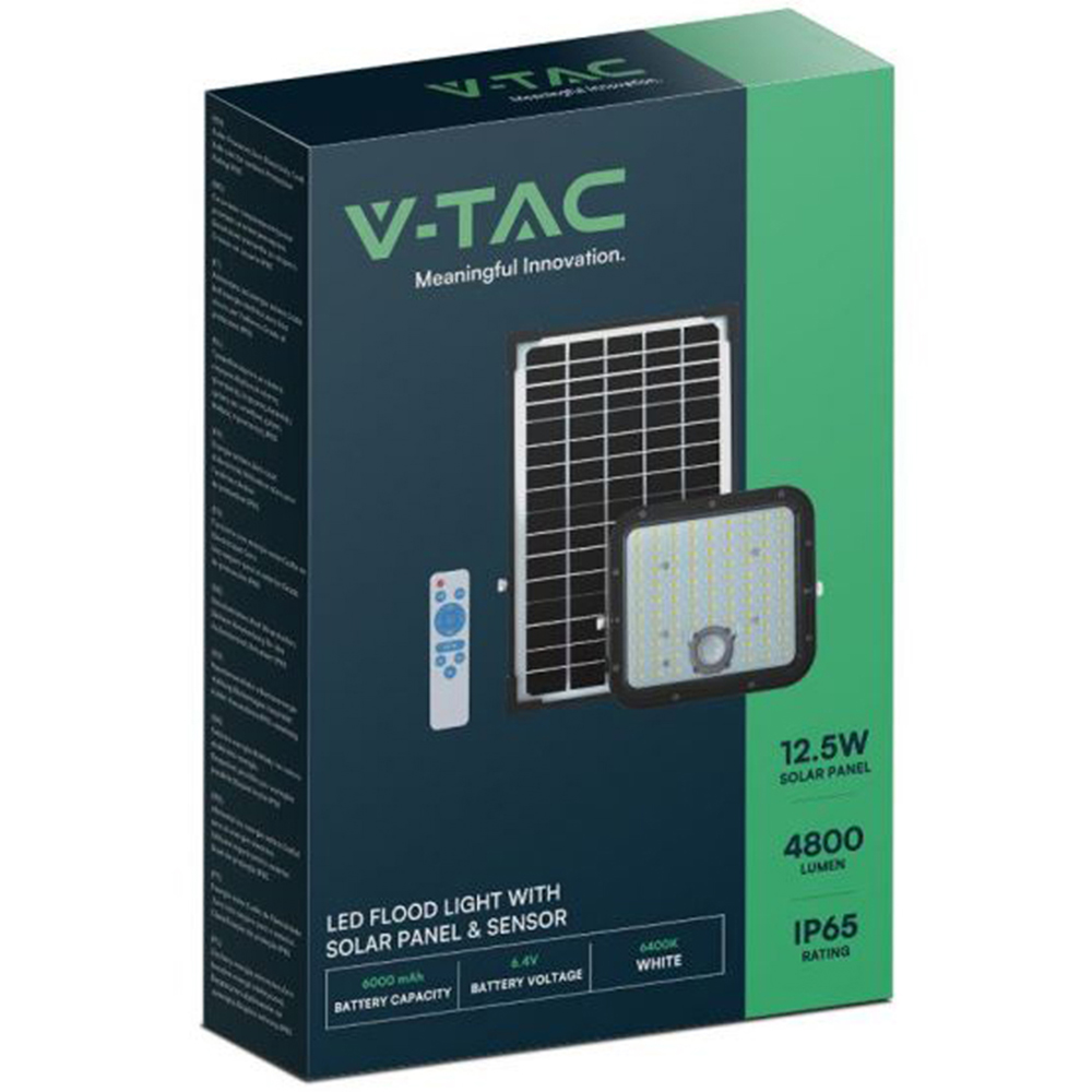 V-TAC 30W 6400K 4800 Lumens Daylight White Solar LED Floodlight with PIR Sensor Image 4