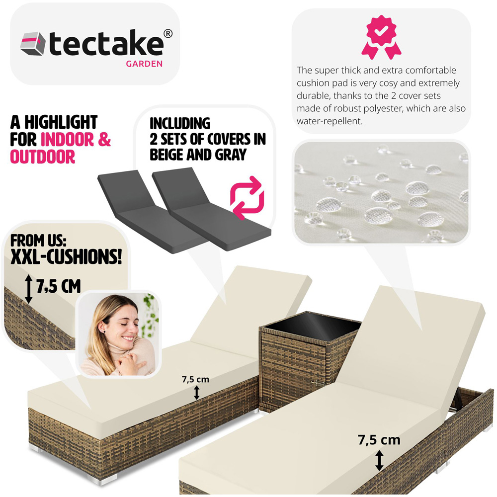 tectake Set of 2 Nature Aluminium Sun Lounger with Adjustable Backrest Image 6