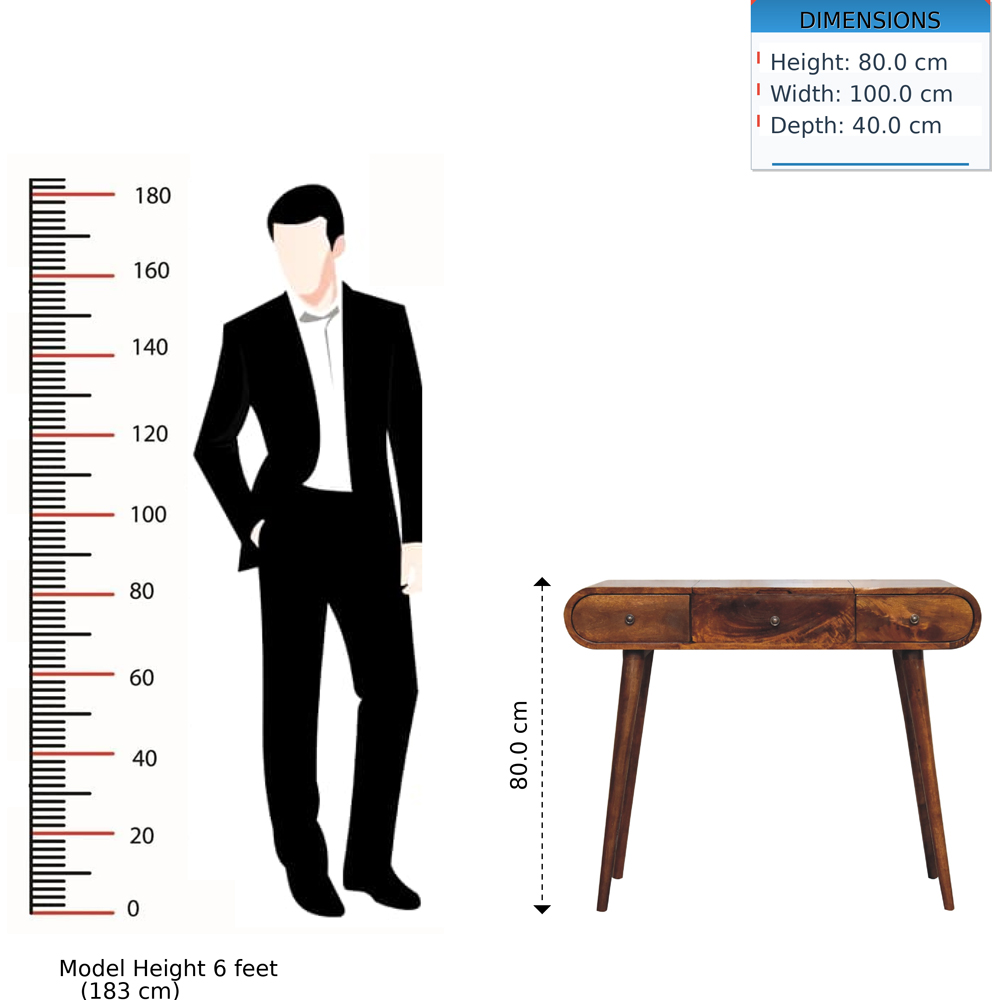 Artisan Furniture Chestnut 2 Drawer Solid Wood Dressing Table with Mirror and Nordic Legs Image 9