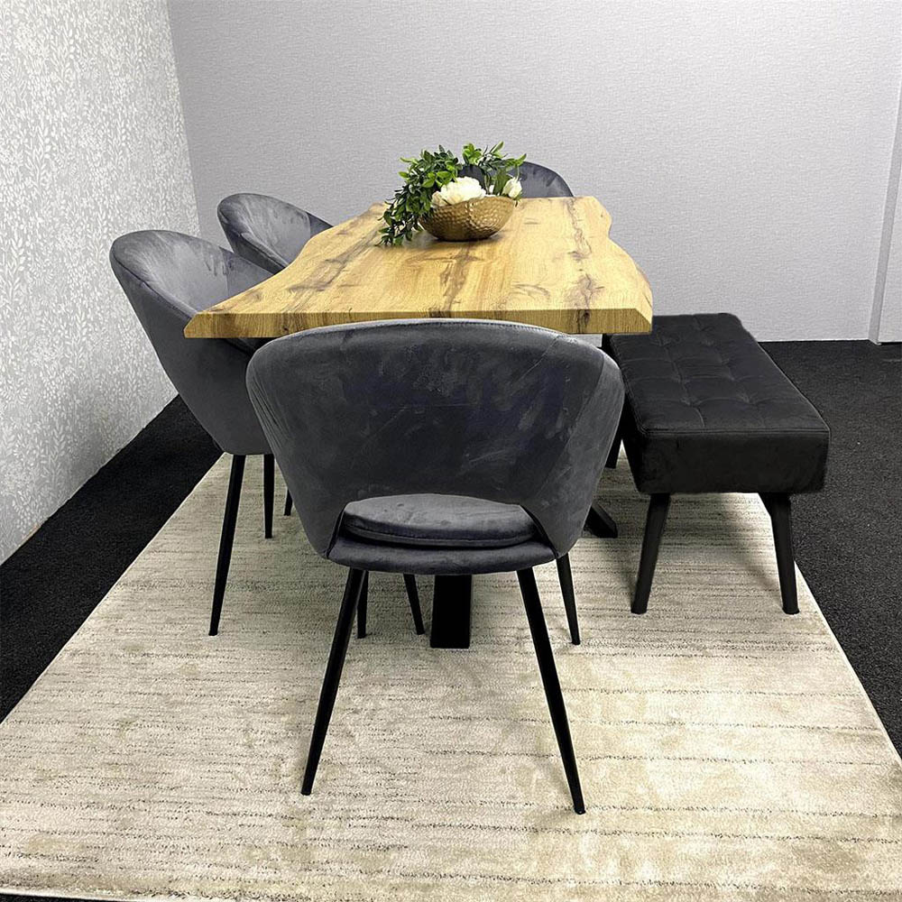 Portland 6 Seater Grey and Black Wood Dining Set with Velvet Chairs and Bench Image 7