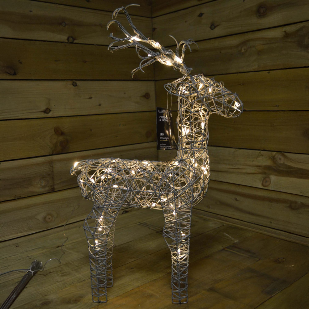 Samuel Alexander Warm White LED Grey Wicker Standing Reindeer Christmas Decoration 60cm Image 7