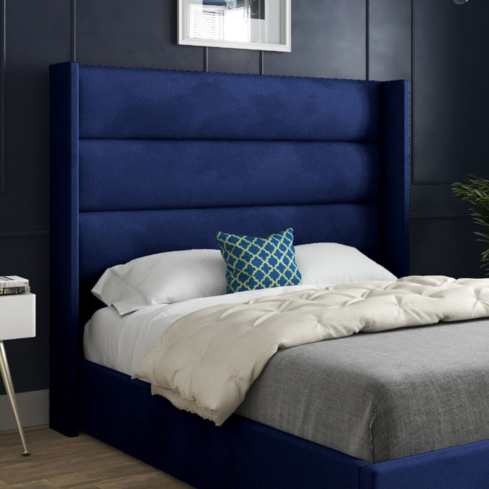 Nuno Blue Small Single Velvet Upholstered Bed Frame with Straight Winged Headboard Image 3
