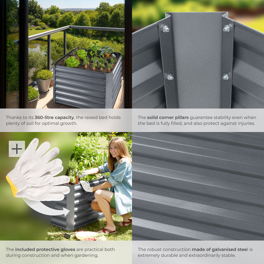 tectake Artemisia 80 x 80cm Grey Galvanised Steel Raised Garden Bed Image 4