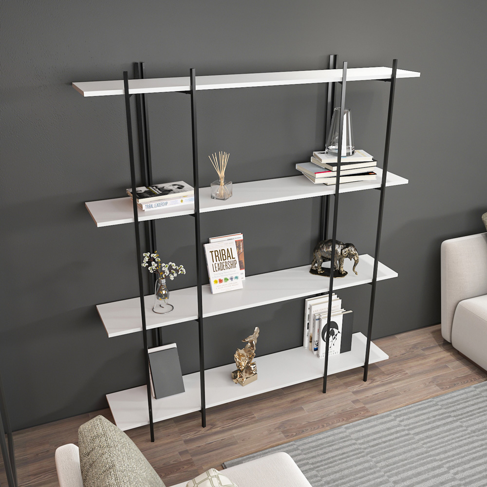 Decorotika Moss 4 Shelf White and Black Bookcase Image 6