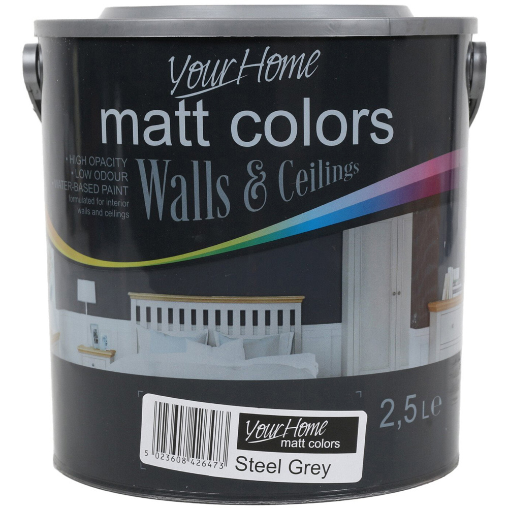 Your Home Walls & Ceilings Steel Grey Matt Emulsion Paint 2.5L Image 2