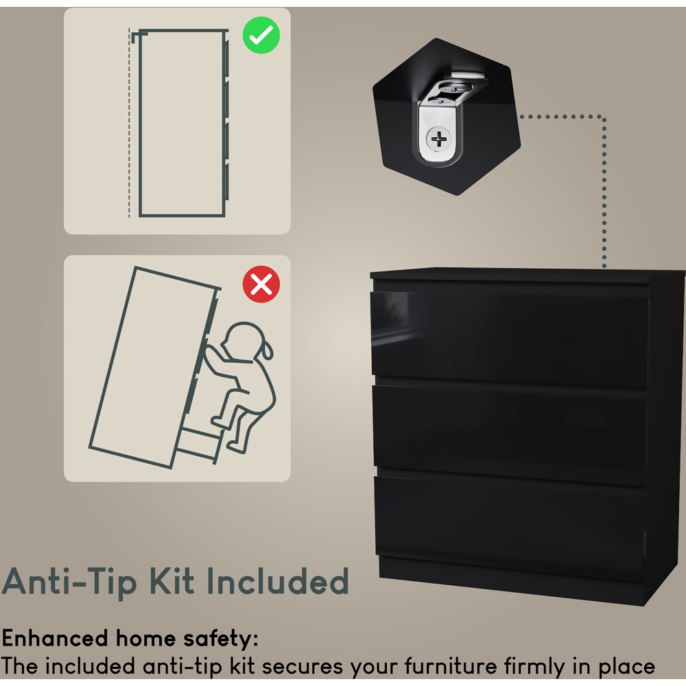 Vida Designs Glinton 3 Drawer Black Chest of Drawers Image 8