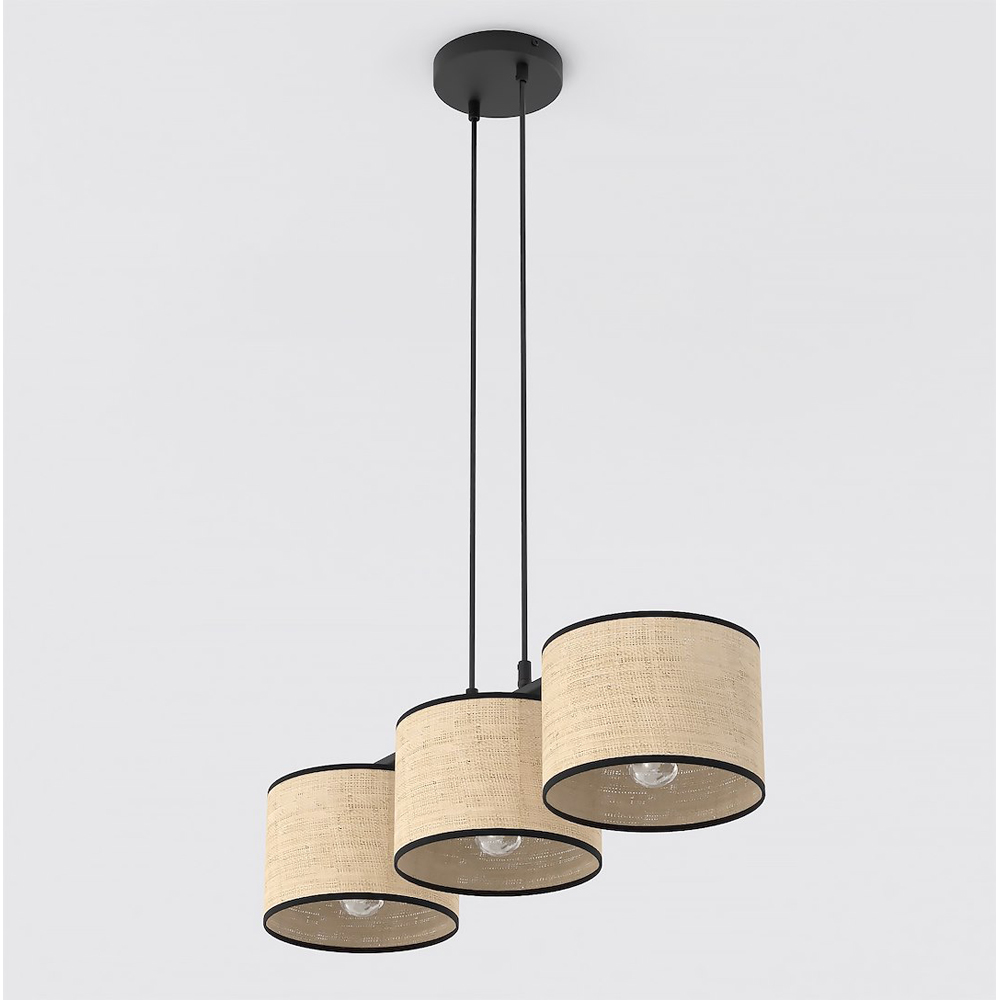 Emibig Eco 3 Light Rattan Cylindrical Shade Black E27 Ceiling Pendant Light Image 3
