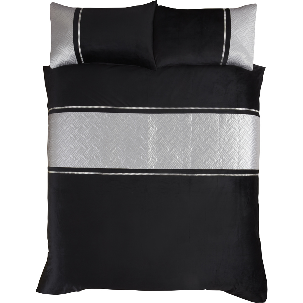 Rapport Home Capri Super King Black and Silver Velvet Duvet Set Image 3