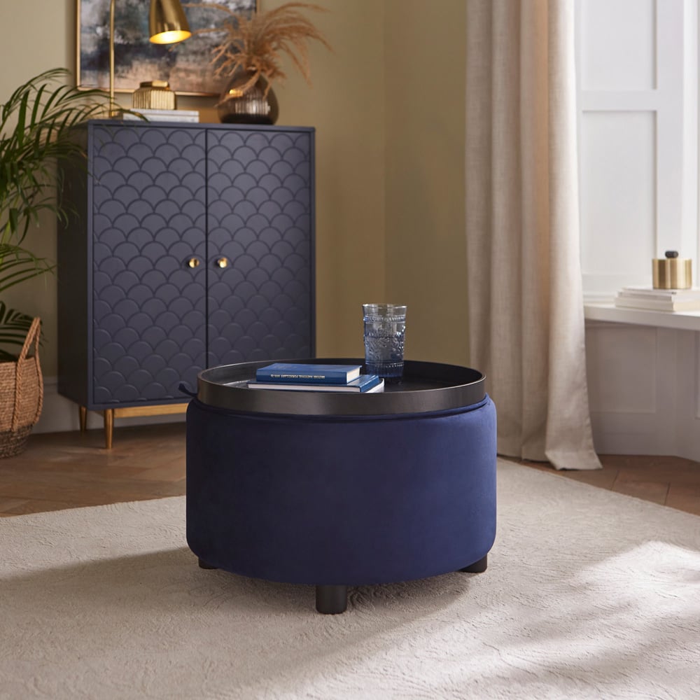 GFW Leylani Midnight Blue Tray Table Storage Stool Image 8