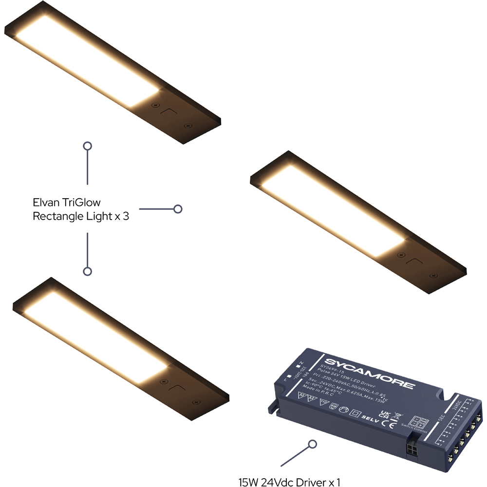 Sorrelis Elvan TriGlow Black Rectangle Slim 3 Cabinet Light Kit Image 3