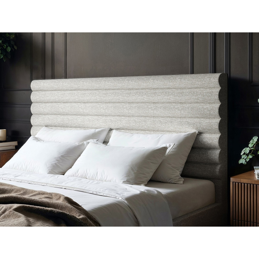 SOLACE+CO Velora Double Beige Chenille Ottoman Bed with Panel Headboard Image 4