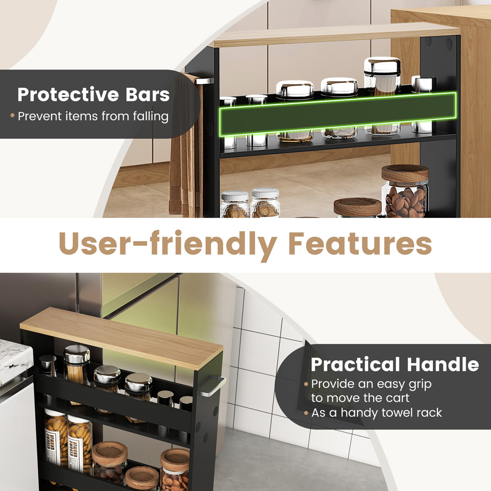 Costway 4 Shelf Black Slim Storage Cart with Wheels Image 8