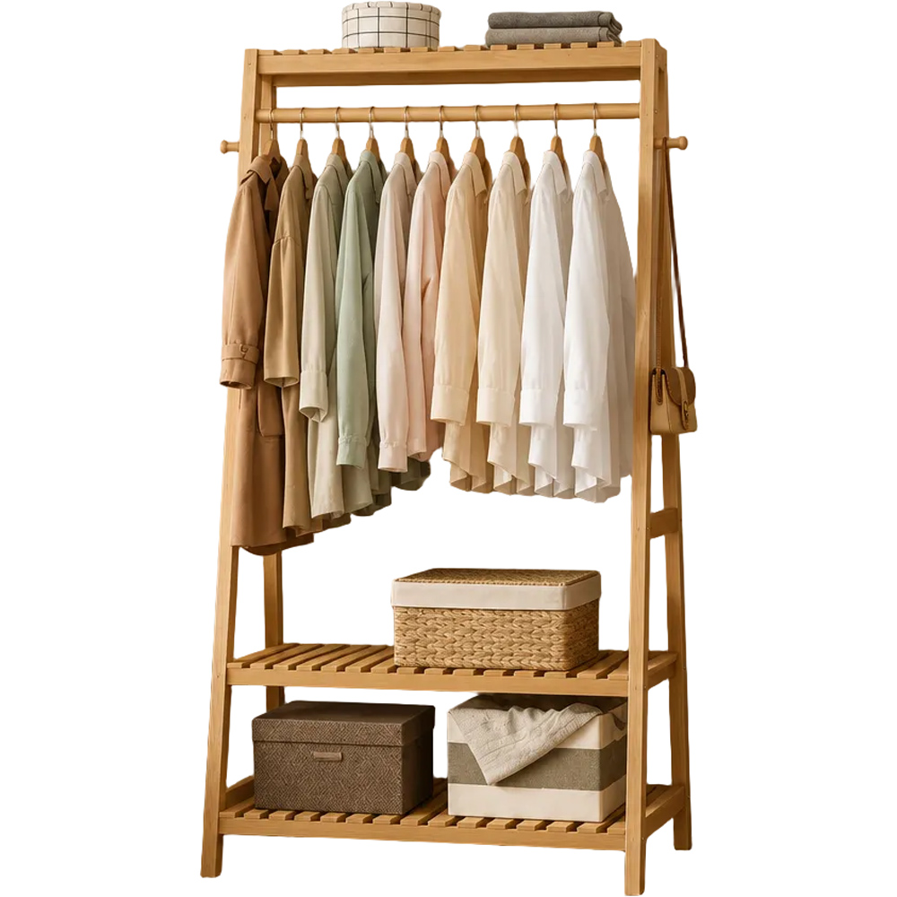 Modcraft 2 Shelf 10 Hooks Bamboo Clothes Rail Rack Image 6