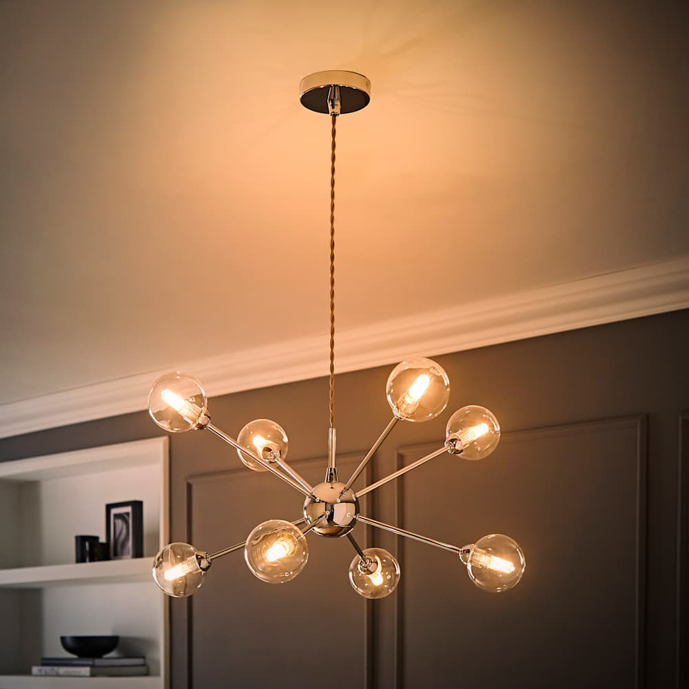 ValueLights Sputnik 8 Way Chrome Glass Globe Pendant Ceiling Light and Bulbs Image 2