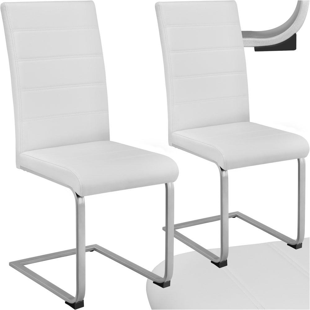 tectake Set of 2 White Cantilever High Backrest Dining Chair Image 2