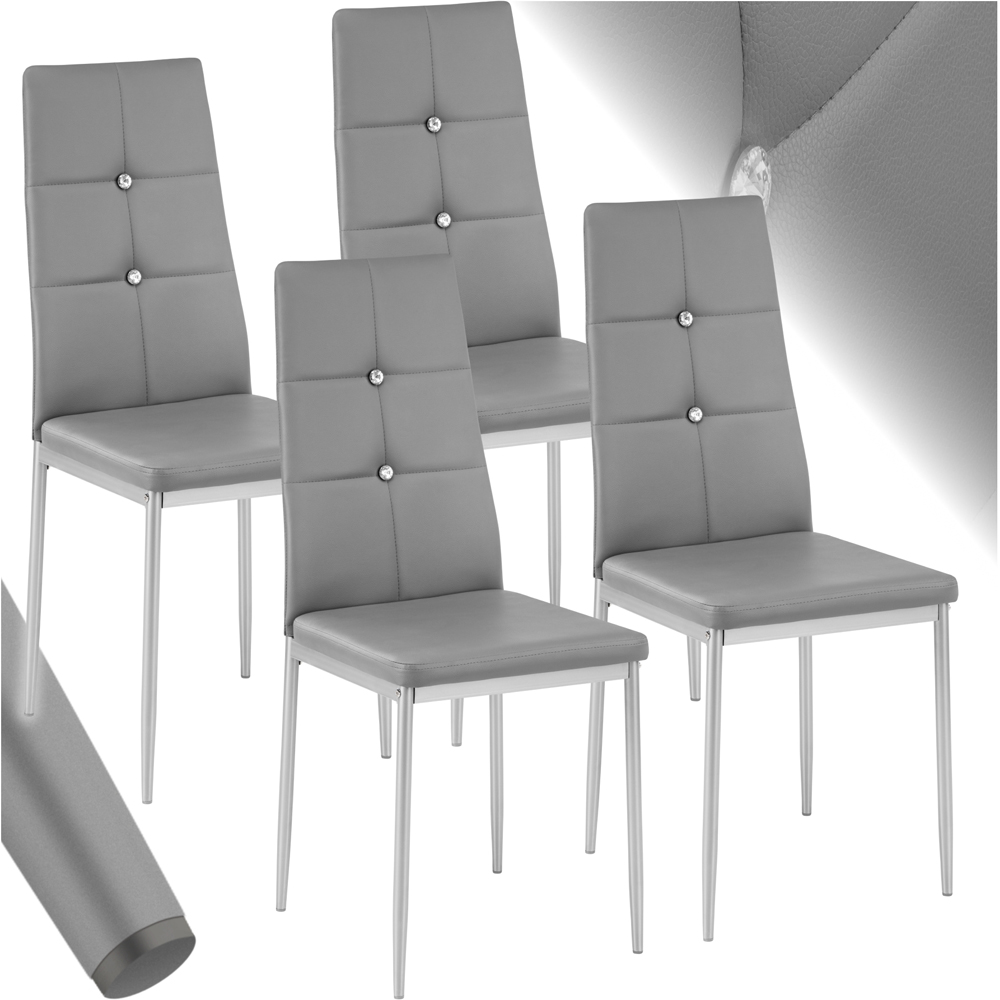 tectake Set of 4 Grey Rhinestone Highlight Dining Chairs Image 2