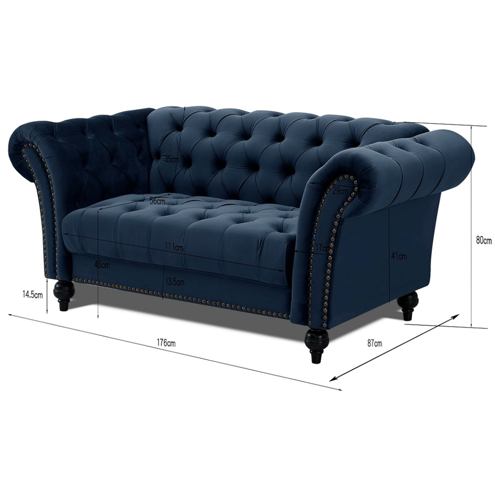 Home Detail Mayfair 2 Seater Midnight Blue Velvet Curved Sofa Image 6