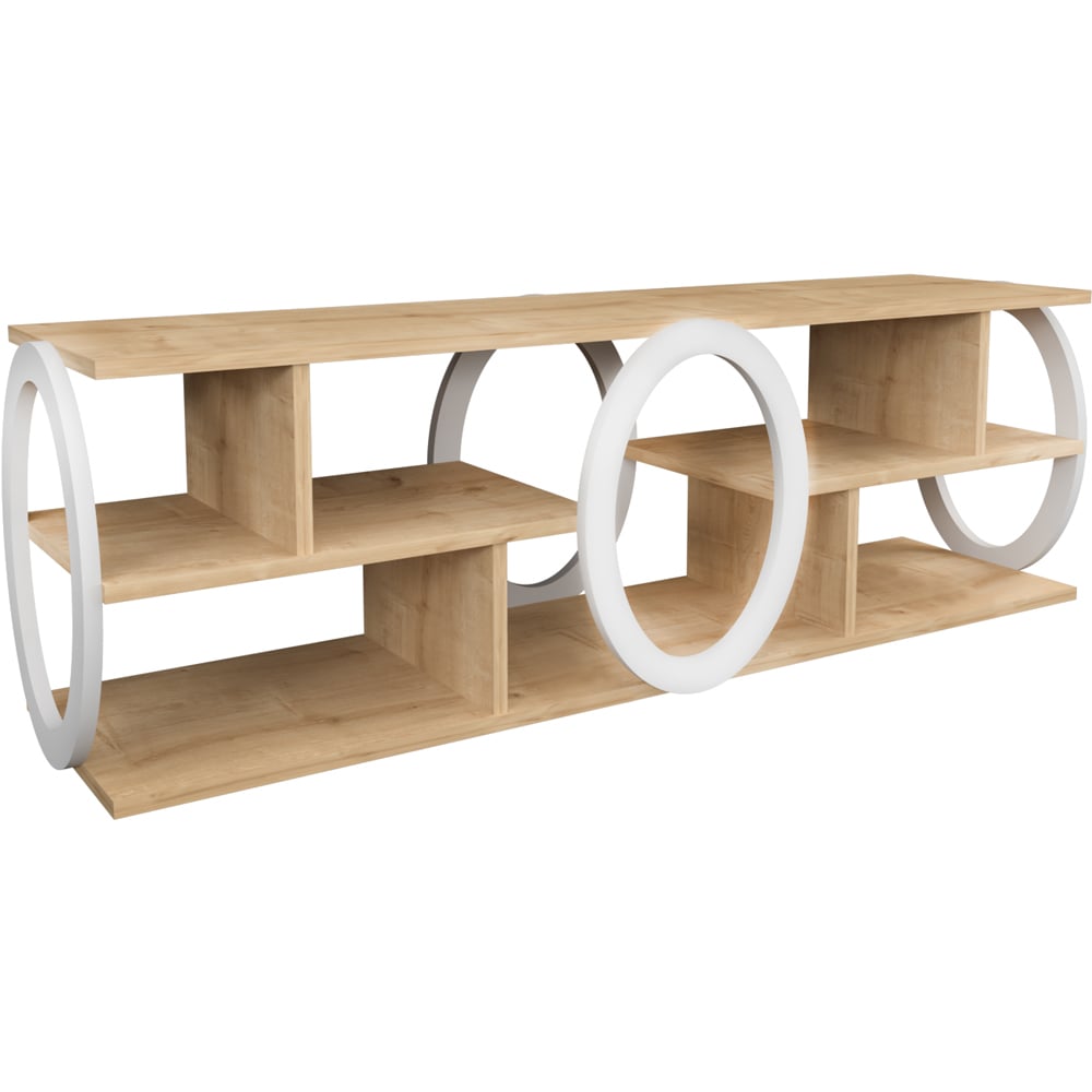 Decorotika Fale 7 Shelf Oak and White Modern TV Unit Image 6