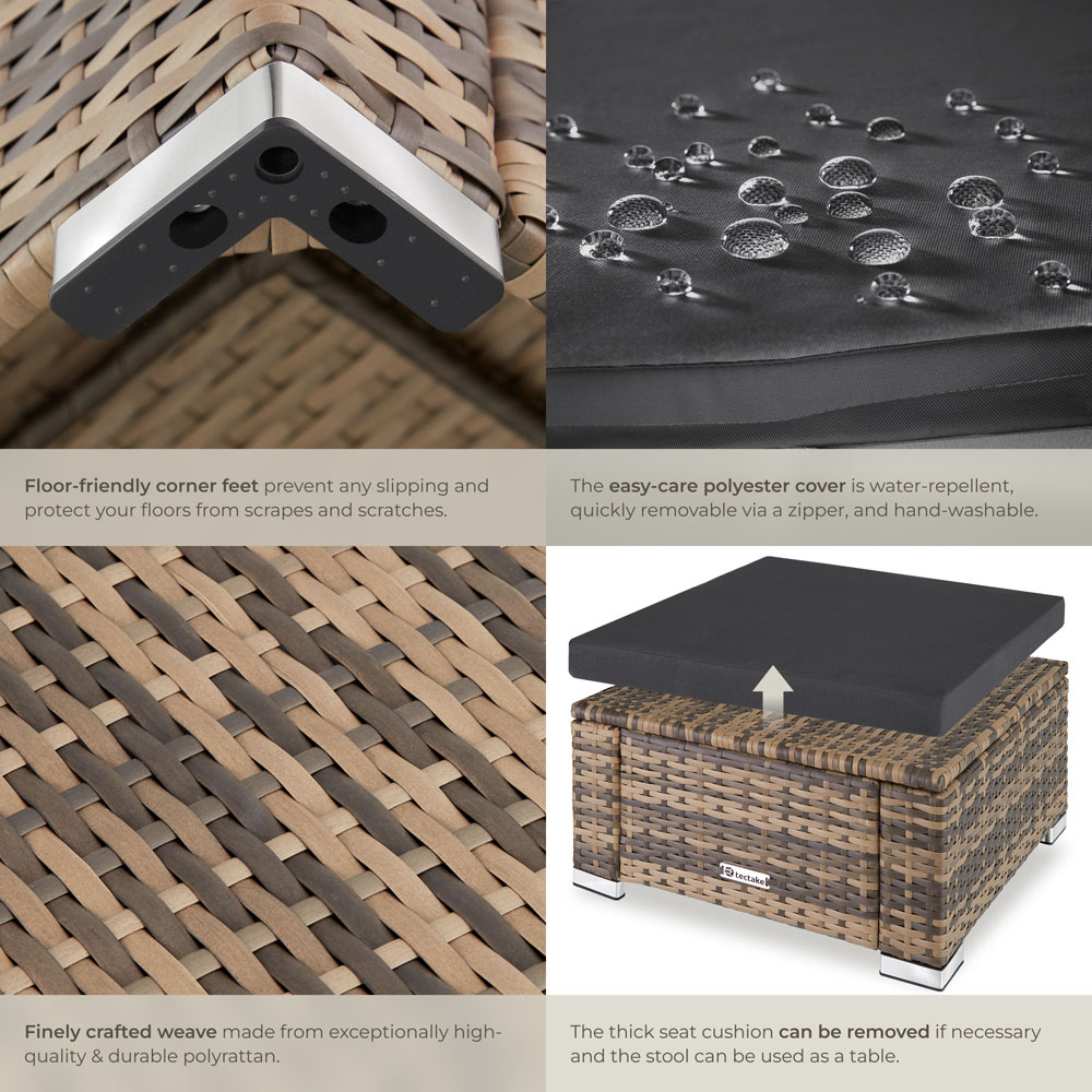 tectake Bitonto Nature Polyrattan Footstool Image 5