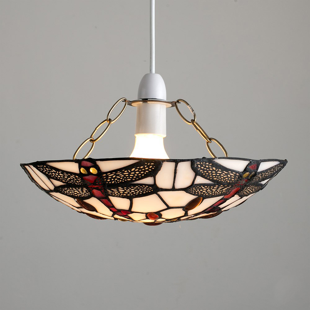 ValueLights Tiffany Style Antique Red and White Glass Dragonfly Pendant Glass Shade Image 3
