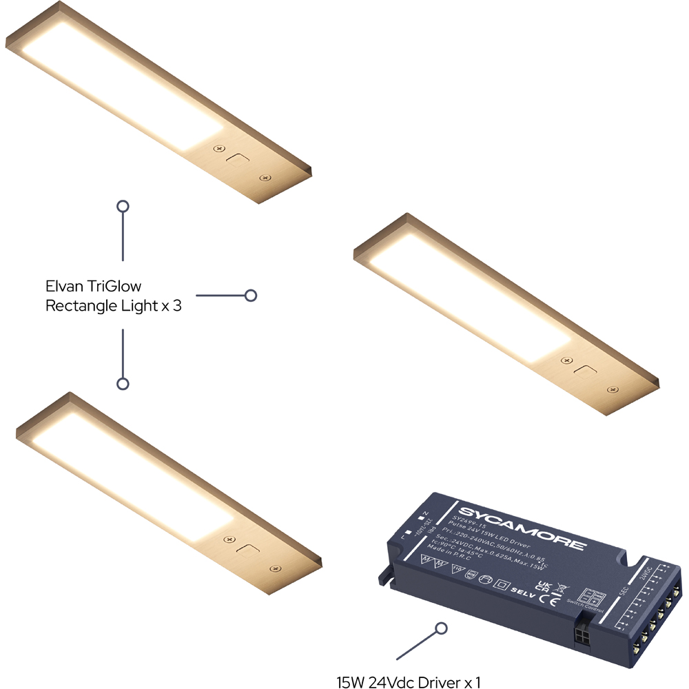 Sorrelis Elvan TriGlow Aluminium Rectangle Slim 3 Cabinet Light Kit Image 3