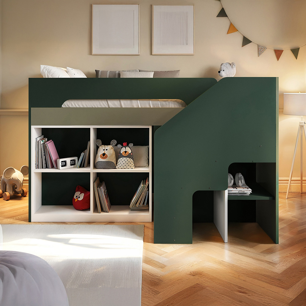 Flair Quinn Single Green Staircase Mid Sleeper Storage Bed Image 7
