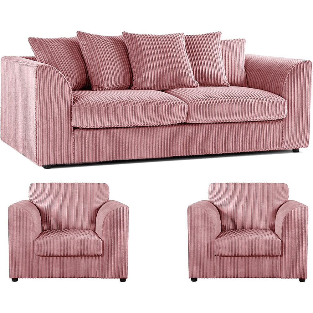 Luxor 5 Seater Pink Jumbo Cord Scatter Back Sofa Suite Image 2